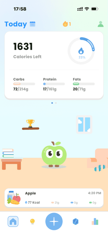 NutriOn daily dashboard showing calorie and macro progress as nutrition estimates