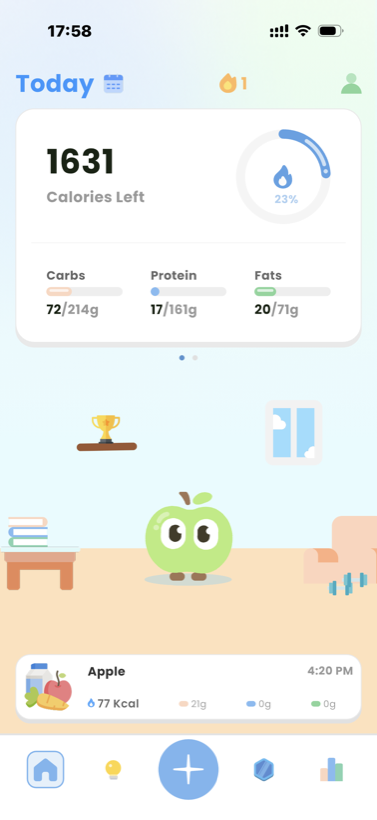 NutriOn daily calorie and macro dashboard